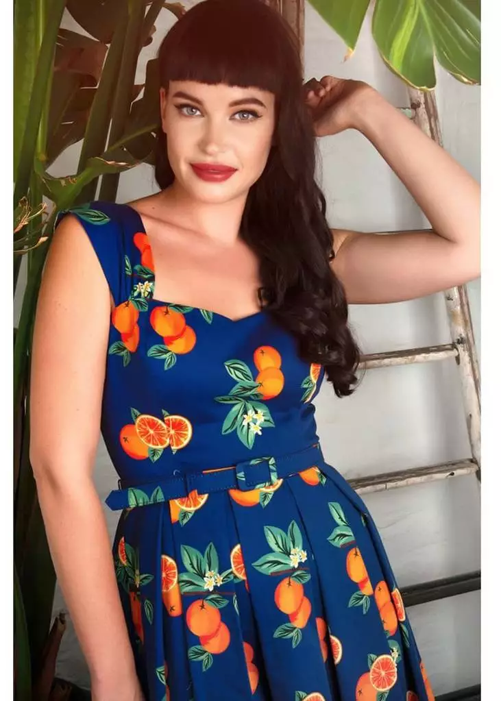 Collectif Jill Oranges 50's Swing Dress Navy New In 3 Collectif Jill Oranges 50's Swing Dress Navy New In