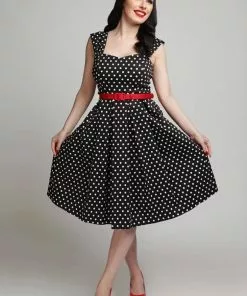 New In Collectif Jill Polkadot 50's Swing Dress Black