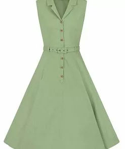 New In Collectif Caterina 50's Sleeveless Swing Dress Green