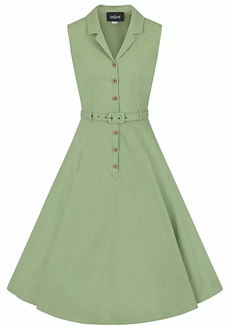 New In Collectif Caterina 50's Sleeveless Swing Dress Green 4 New In Collectif Caterina 50's Sleeveless Swing Dress Green
