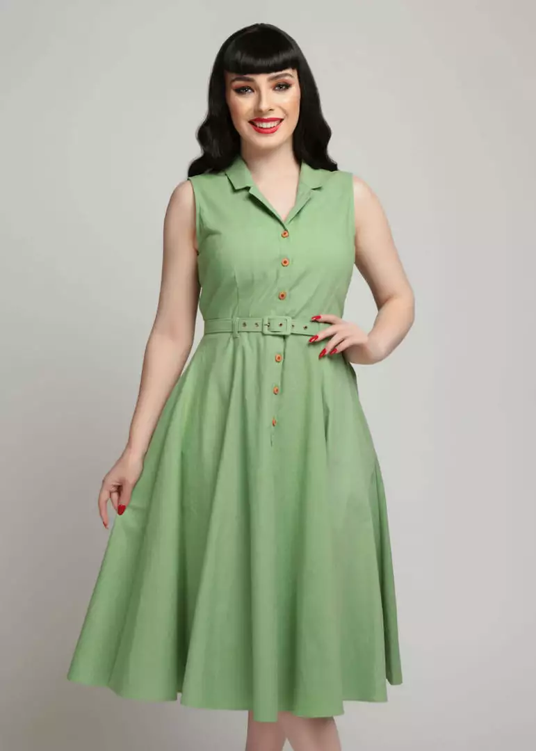 New In Collectif Caterina 50's Sleeveless Swing Dress Green 5 New In Collectif Caterina 50's Sleeveless Swing Dress Green