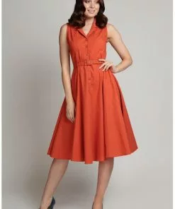 Collectif Caterina 50's Sleeveless Swing Dress Orange New In
