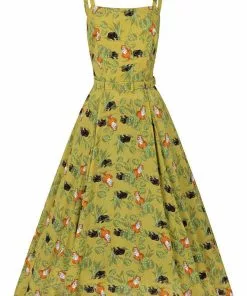 Collectif Loise Pantherology 70's Swing Dress Green