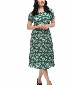 Collectif Misty Leafy Green 50's Swing Dress Green