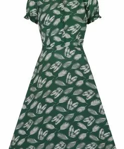 Collectif Misty Leafy Green 50's Swing Dress Green