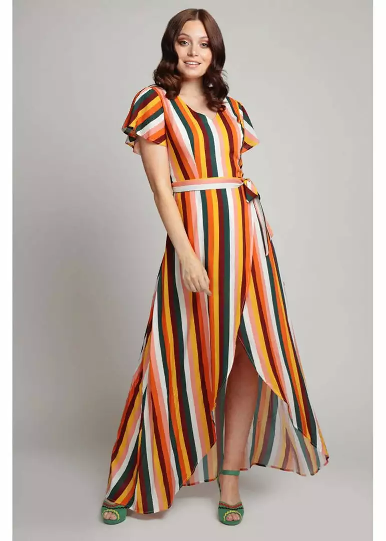 Collectif Sunny Tropical Stripe 70's Maxi Dress Multi New In 4 Collectif Sunny Tropical Stripe 70's Maxi Dress Multi New In