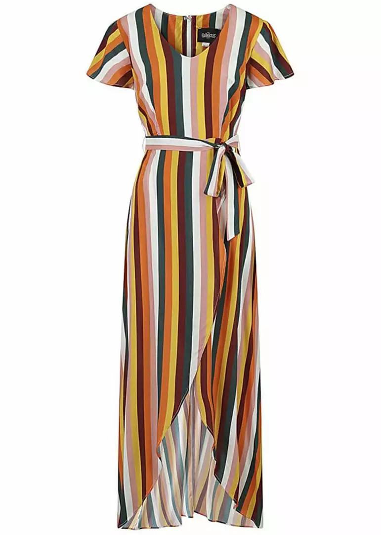 Collectif Sunny Tropical Stripe 70's Maxi Dress Multi New In 3 Collectif Sunny Tropical Stripe 70's Maxi Dress Multi New In