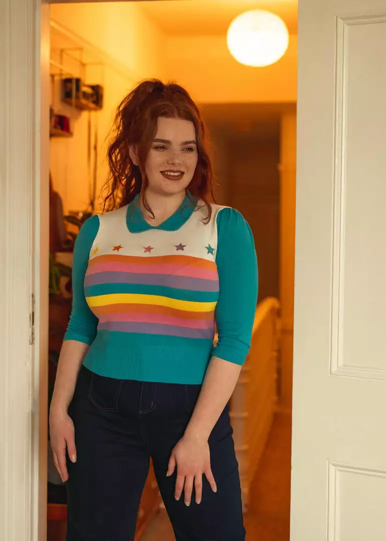 Collectif Rigel Rainbow Star 60's Truitje Top Multi Colour New In 4 Collectif Rigel Rainbow Star 60's Truitje Top Multi Colour New In