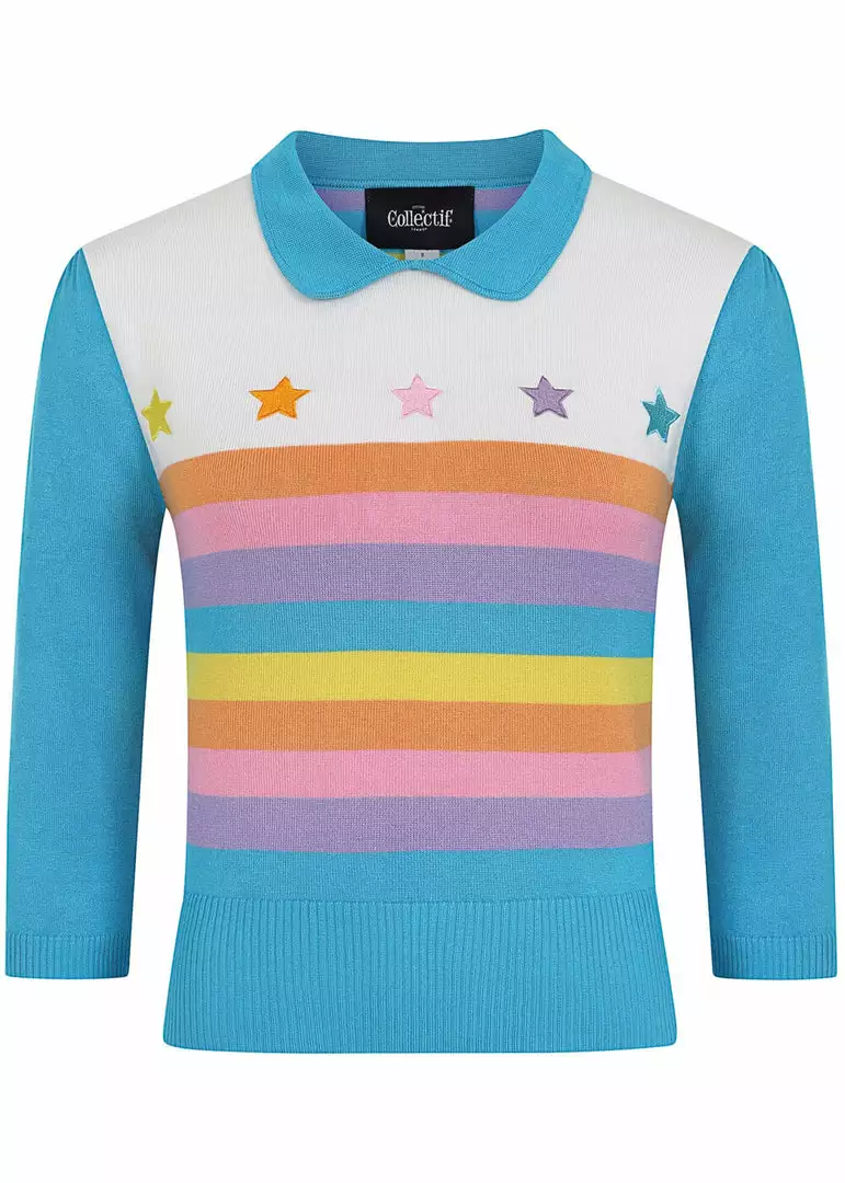 Collectif Rigel Rainbow Star 60's Truitje Top Multi Colour New In 3 Collectif Rigel Rainbow Star 60's Truitje Top Multi Colour New In