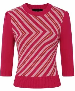Collectif Christie V-Stripe 40's Top Raspberry Pink New In