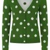 Collectif Violet Painted Polka50's Cardigan Green 1 Collectif Violet Painted Polka50's Cardigan Green