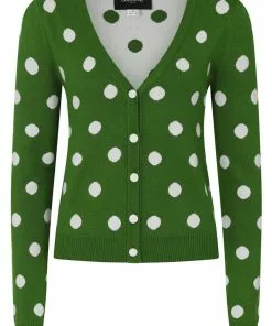 Collectif Violet Painted Polka50's Cardigan Green