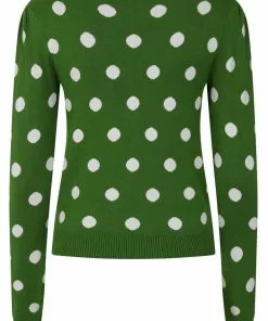 Collectif Violet Painted Polka50's Cardigan Green
