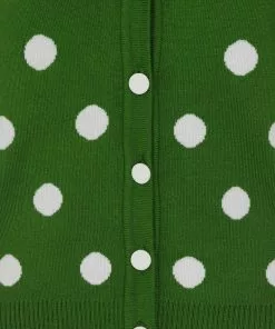 Collectif Violet Painted Polka50's Cardigan Green