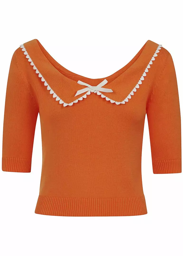 New In Collectif Babette Heart Trim 50's Jumper Orange Colour 3 New In Collectif Babette Heart Trim 50's Jumper Orange Colour