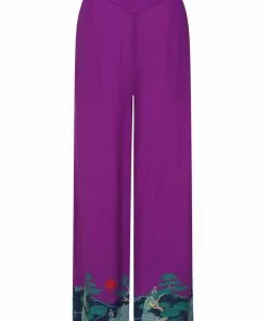 Collectif Alizee Peacock Land 70's Trousers Purple
