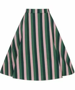 Collectif Mattie Palm Stripe 50's Swing Skirt Pink