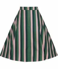 Collectif Mattie Palm Stripe 50's Swing Skirt Pink