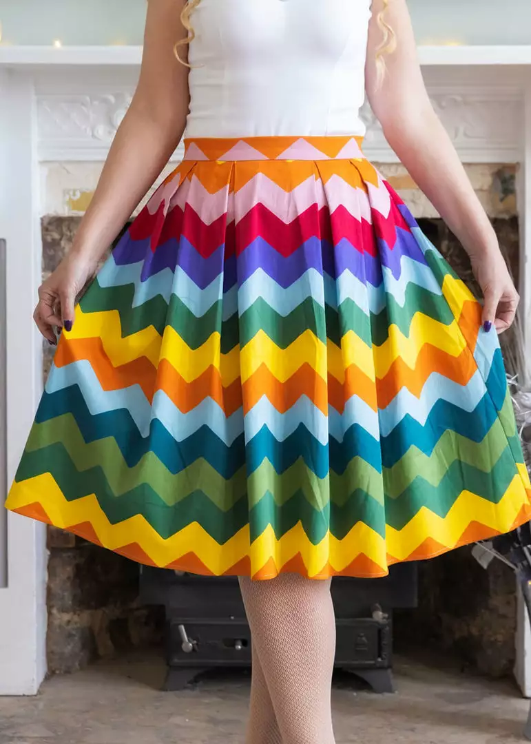 Collectif Marilu Rainbow Chevron 50's Swing Skirt Multi 3 Collectif Marilu Rainbow Chevron 50's Swing Skirt Multi