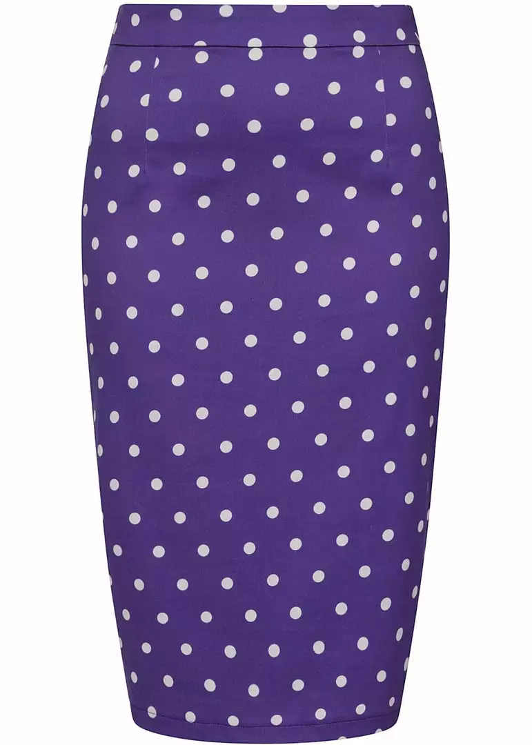 Collectif Polly Pretty Polka 50's Pencil Skirt Purple 3 Collectif Polly Pretty Polka 50's Pencil Skirt Purple
