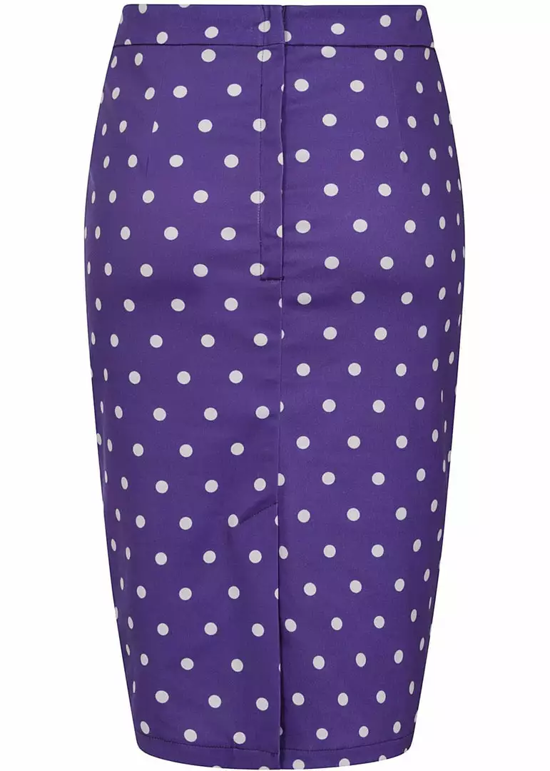 Collectif Polly Pretty Polka 50's Pencil Skirt Purple 5 Collectif Polly Pretty Polka 50's Pencil Skirt Purple