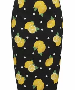Collectif Polly Polka Lemon 50's Pencil Skirt Black New In
