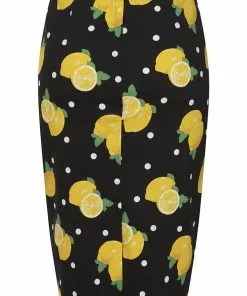 Collectif Polly Polka Lemon 50's Pencil Skirt Black New In 8 Collectif Polly Polka Lemon 50's Pencil Skirt Black New In
