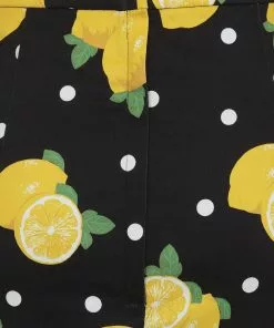 Collectif Polly Polka Lemon 50's Pencil Skirt Black New In