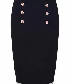 Collectif Nancy Nautical 40's Pencil Skirt Navy