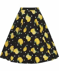 Collectif Matilde Polka Lemon 50's Swing Skirt Black New In