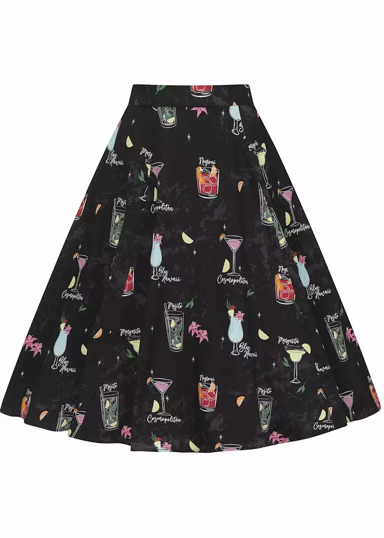 Collectif Matilde Coctail Menu 50's Swing Skirt Black New In 3 Collectif Matilde Coctail Menu 50's Swing Skirt Black New In