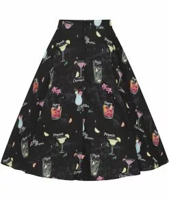Collectif Matilde Coctail Menu 50's Swing Skirt Black New In