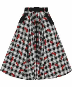 Collectif Dakota Gingham Cherries 50's Swing Skirt Black