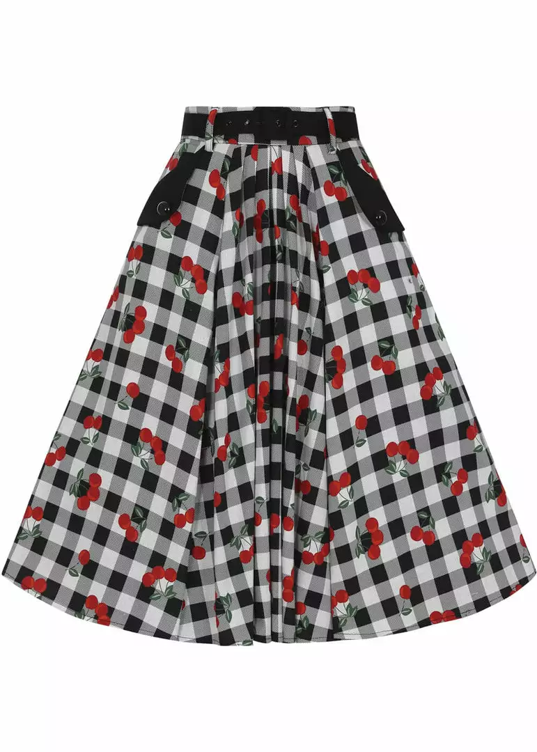 Collectif Dakota Gingham Cherries 50's Swing Skirt Black 3 Collectif Dakota Gingham Cherries 50's Swing Skirt Black