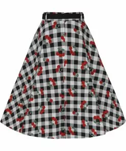 Collectif Dakota Gingham Cherries 50's Swing Skirt Black 9 Collectif Dakota Gingham Cherries 50's Swing Skirt Black