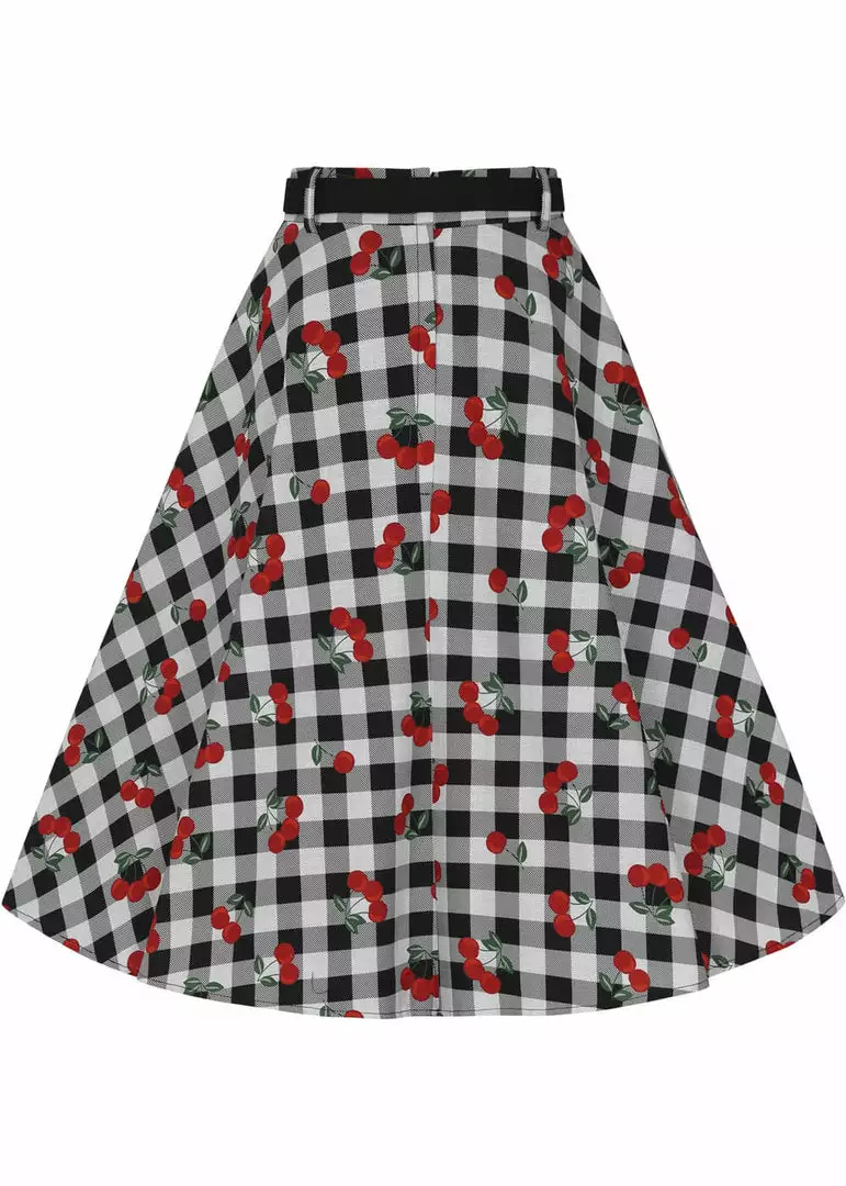Collectif Dakota Gingham Cherries 50's Swing Skirt Black 5 Collectif Dakota Gingham Cherries 50's Swing Skirt Black