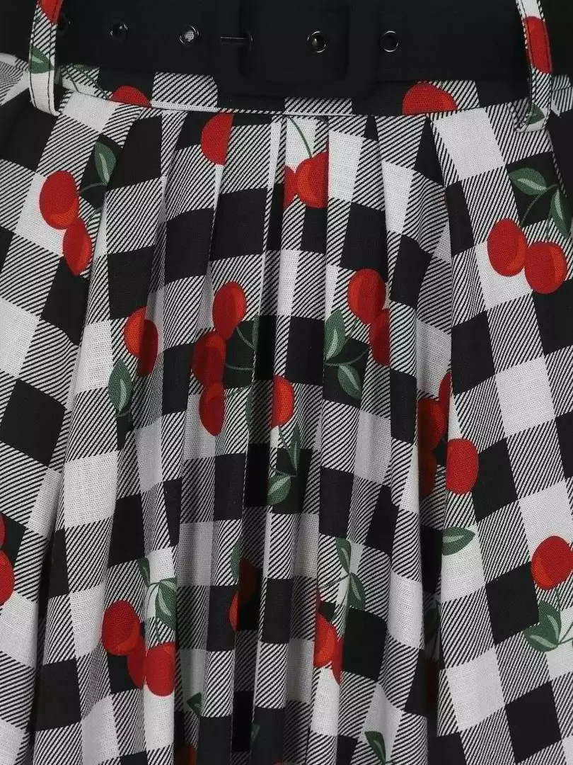 Collectif Dakota Gingham Cherries 50's Swing Skirt Black 6 Collectif Dakota Gingham Cherries 50's Swing Skirt Black