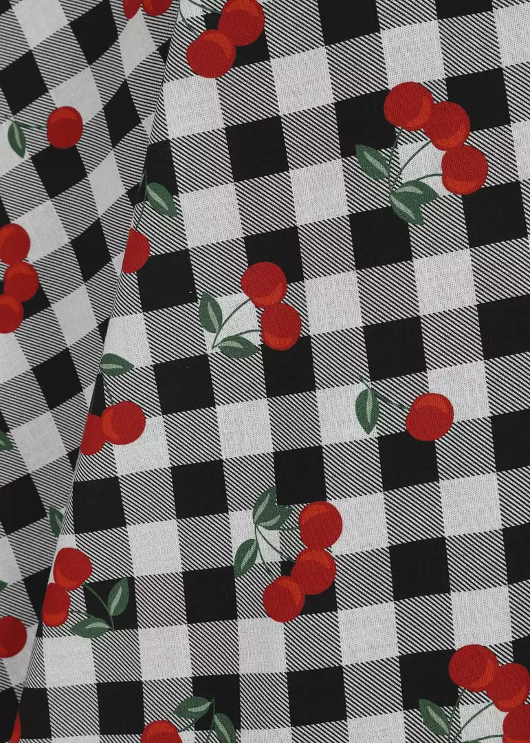 Collectif Dakota Gingham Cherries 50's Swing Skirt Black 7 Collectif Dakota Gingham Cherries 50's Swing Skirt Black