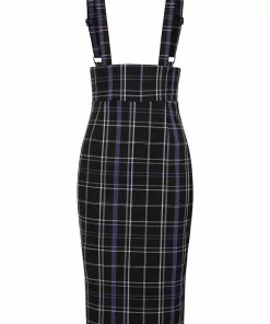 Collectif Karen Nancy Check 60's Pencil Skirt Black New In