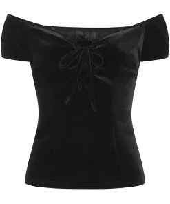 New In Collectif Dolores Darkwear Velvet 50's Top Black