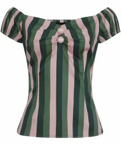 New In Collectif Dolores Palm Stripe 50's Top Green