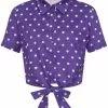 Collectif Sammy Pretty Polka 50's Tie Blouse Purple 2 Collectif Sammy Pretty Polka 50's Tie Blouse Purple