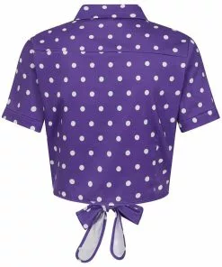 Collectif Sammy Pretty Polka 50's Tie Blouse Purple