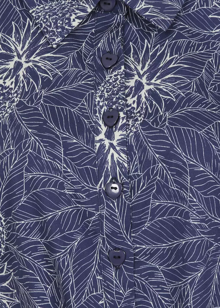 New In Collectif Sammy Pineapple Palm 50's Tie Blouse Navy 4 New In Collectif Sammy Pineapple Palm 50's Tie Blouse Navy