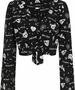 Collectif Holly Creepy Girl 80's Tie Blouse Black New In