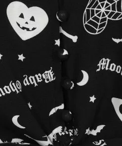 Collectif Holly Creepy Girl 80's Tie Blouse Black New In