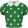 Collectif Betty Painted Polka 40's Top Green New In
