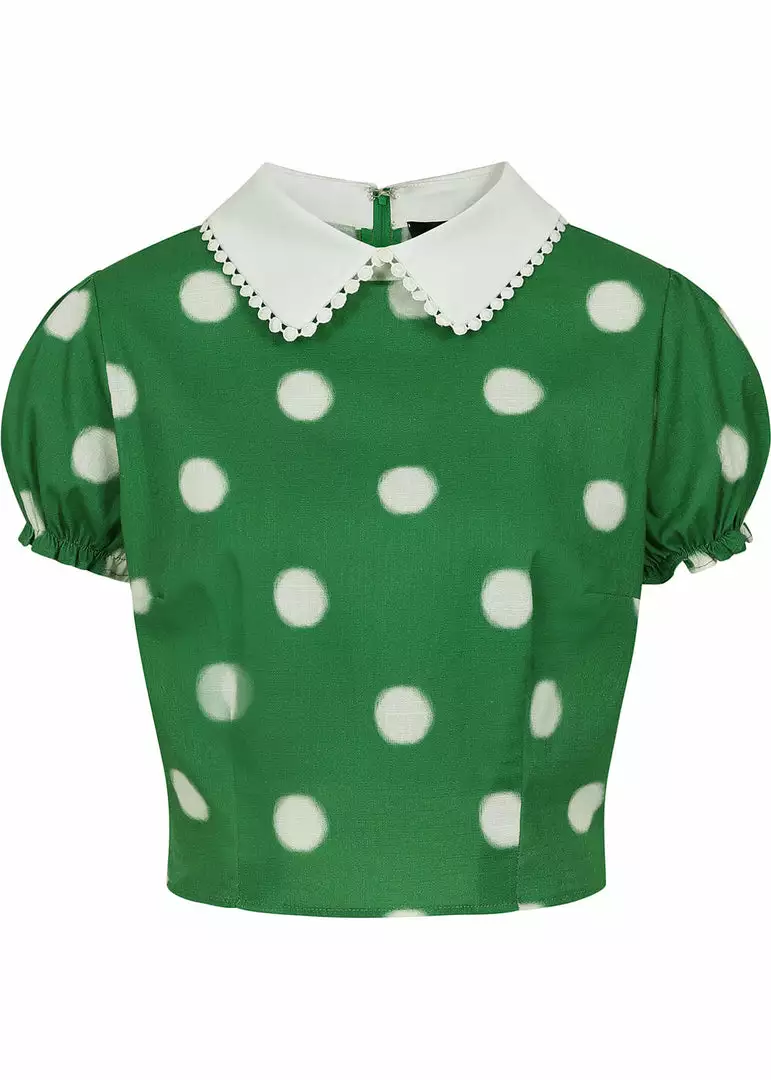 Collectif Betty Painted Polka 40's Top Green New In 3 Collectif Betty Painted Polka 40's Top Green New In