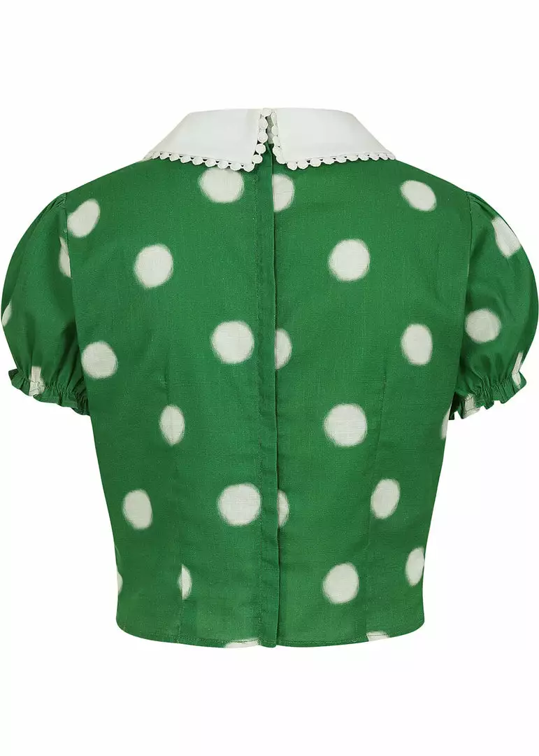 Collectif Betty Painted Polka 40's Top Green New In 5 Collectif Betty Painted Polka 40's Top Green New In