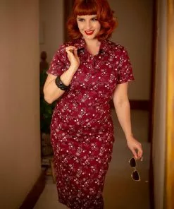 Collectif Mirtilla Bandana 40's Pencil Dress Burgundy New In 9 Collectif Mirtilla Bandana 40's Pencil Dress Burgundy New In